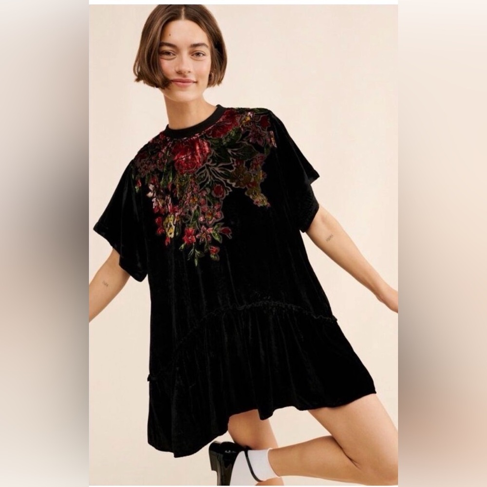 Free People Sweet Echoes Velvet burnout Mini Dress EUC